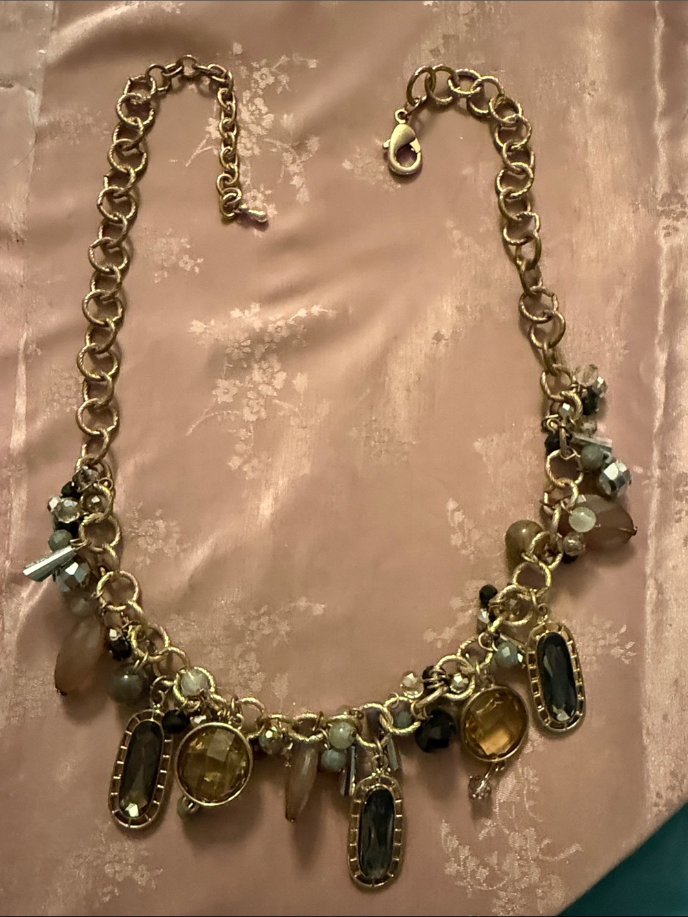 Gold-Tone Multi-Stone Charm Necklace - Neutral Gem Accents - Picture 1 of 3